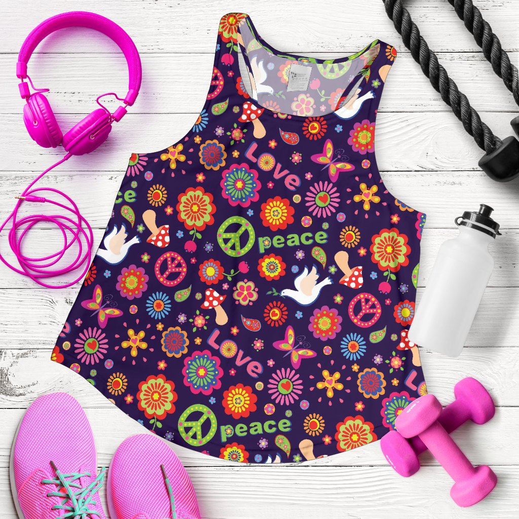 Flower Power Peace Design Print Women Racerback Tank Top