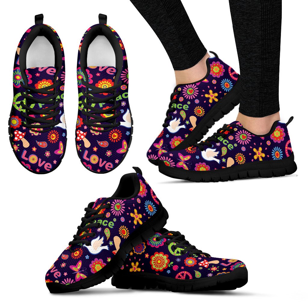 Flower Power Peace Design Print Women Sneakers Shoes