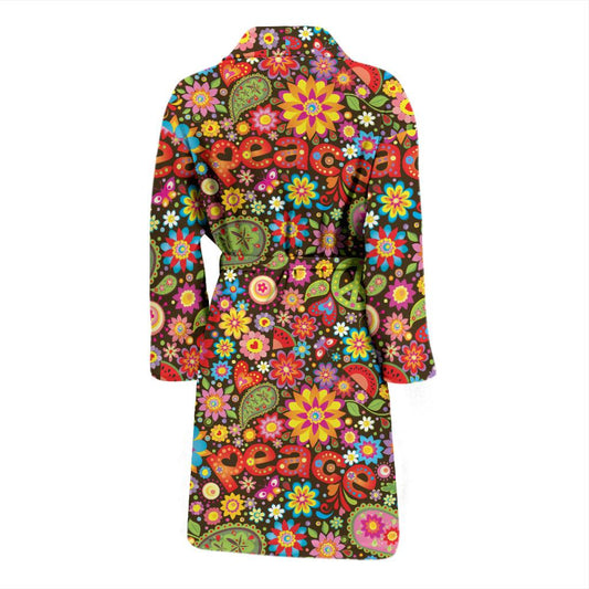 Flower Power Peace Paisley Themed Print Men Bath Robe-JTAMIGO.COM