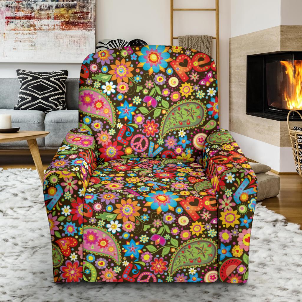 Flower Power Peace Paisley Themed Print Single Sofa Slipcover -JTAMIGO.COM