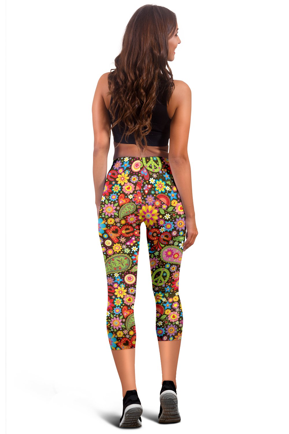 Flower Power Peace Paisley Themed Print Women Capris