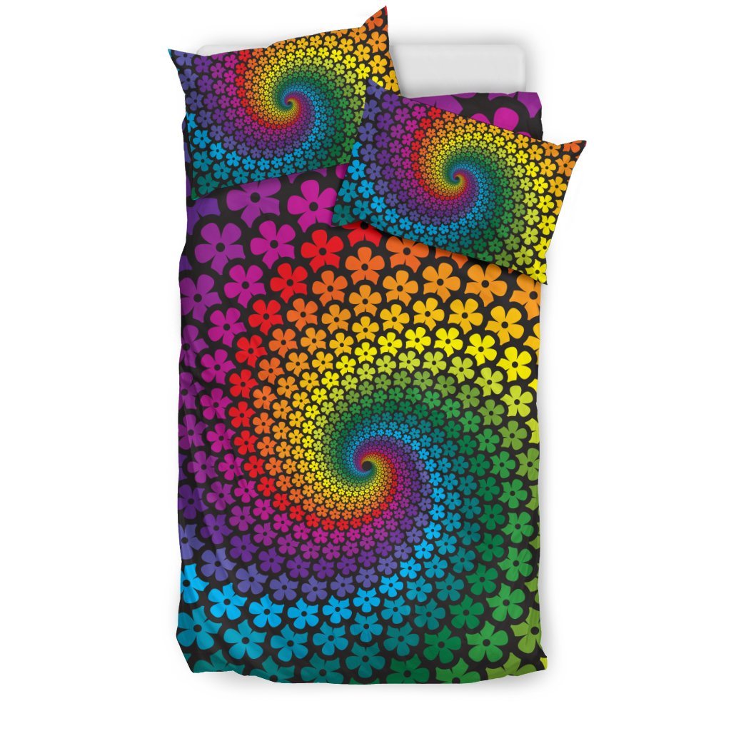Flower Power Rainbow Spiral Print Duvet Cover Bedding Set