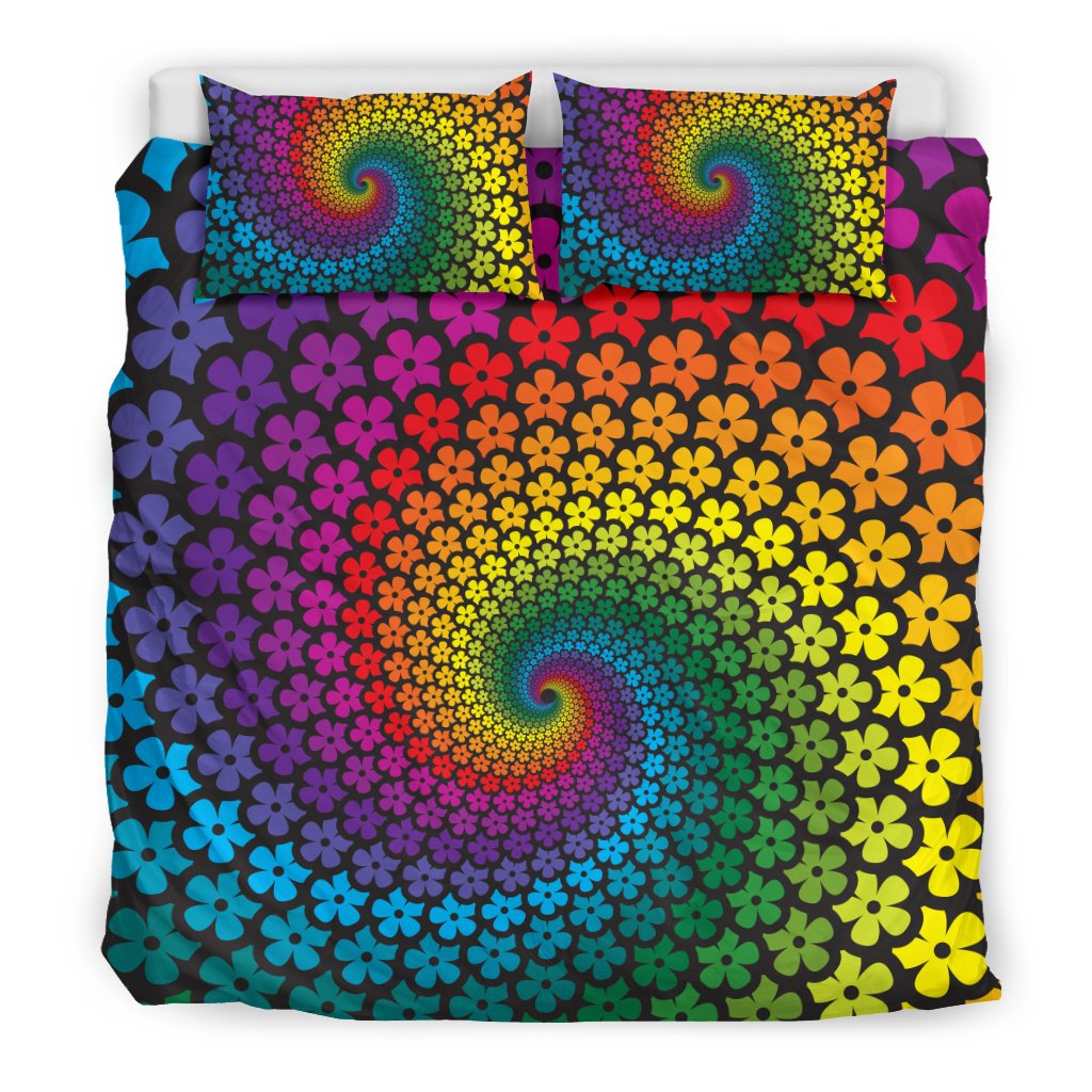 Flower Power Rainbow Spiral Print Duvet Cover Bedding Set
