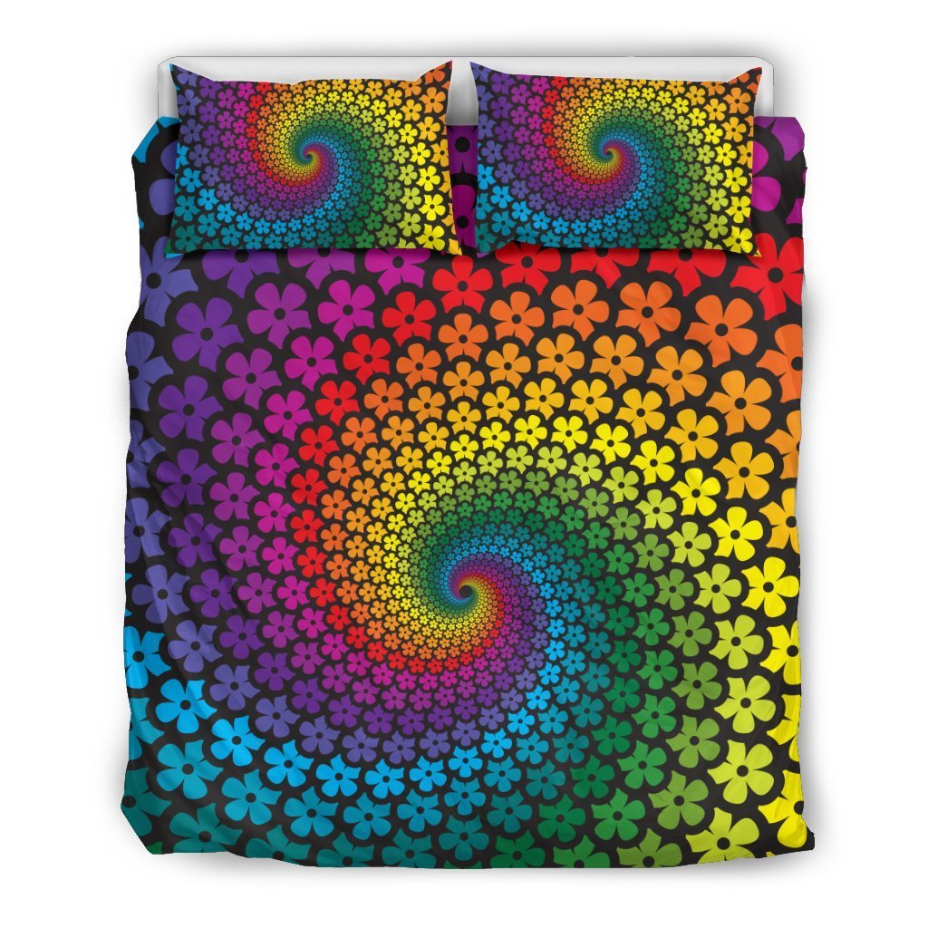 Flower Power Rainbow Spiral Print Duvet Cover Bedding Set