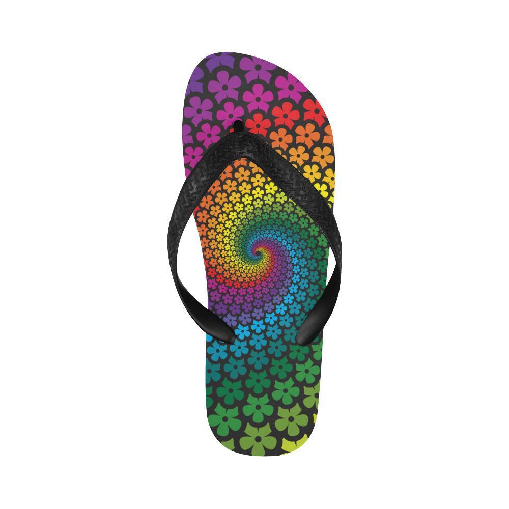 Flower Power Rainbow Spiral Print Flip Flops-JTAMIGO.COM