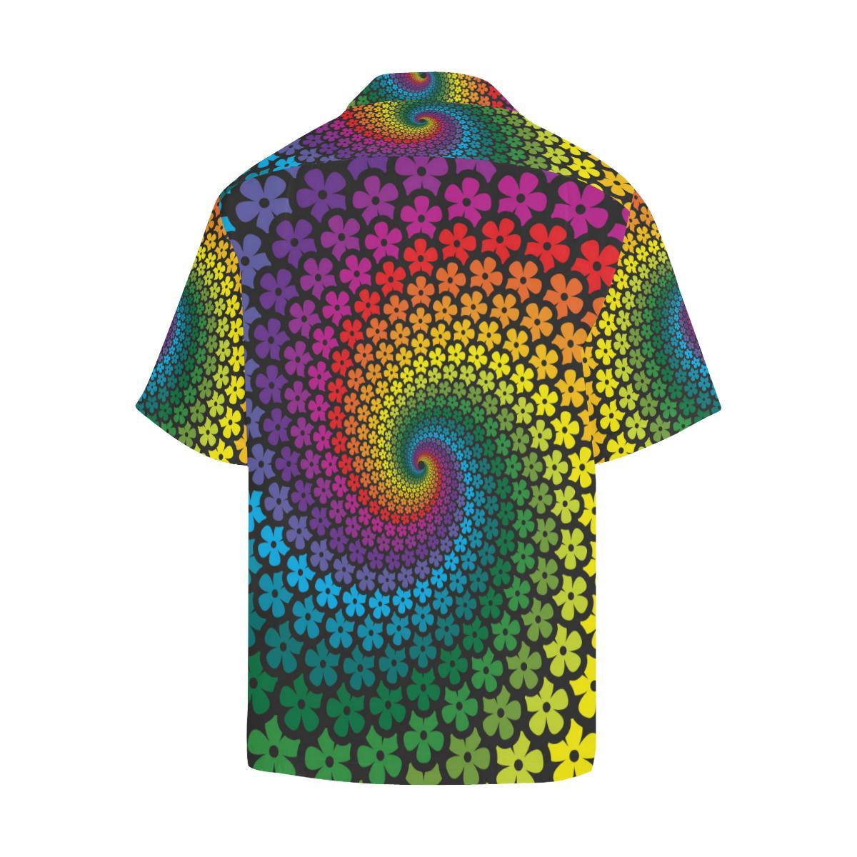 Flower Power Rainbow Spiral Print Men Aloha Hawaiian Shirt