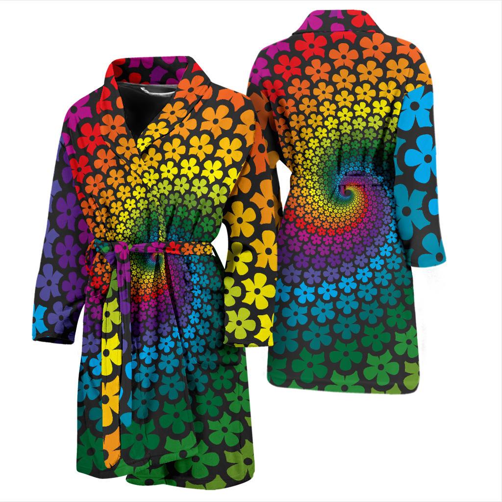 Flower Power Rainbow Spiral Print Men Bath Robe-JTAMIGO.COM
