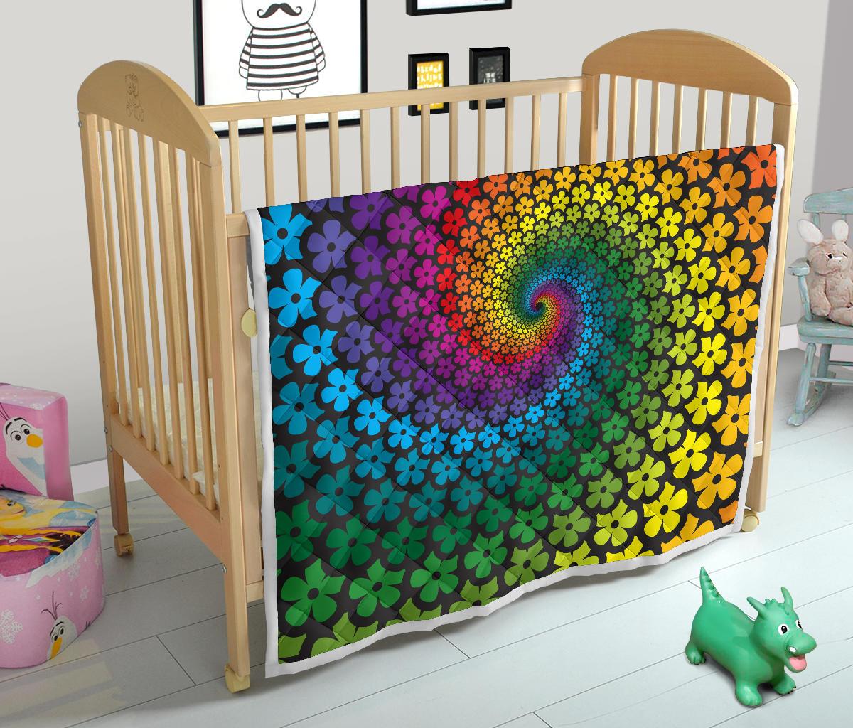 Flower Power Rainbow Spiral Print Premium Quilt-JTAMIGO.COM