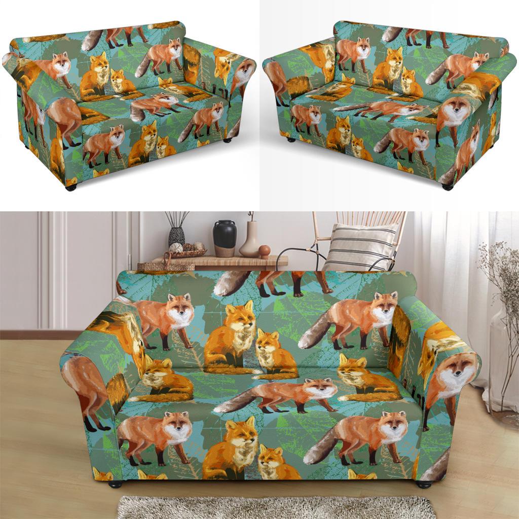 Fox Autumn leaves Themed Loveseat Slipcover-JTAMIGO.COM