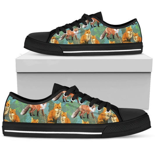 Fox Autumn leaves Themed Women Low Top Shoes