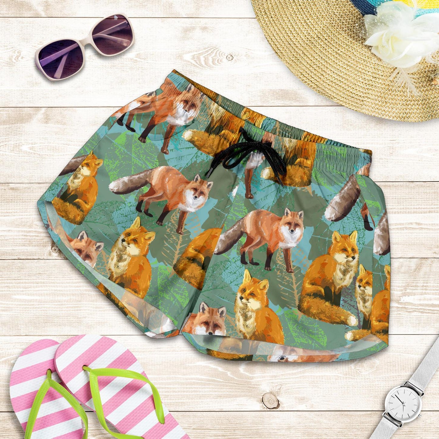 Fox Autumn leaves Themed Women Shorts-JTAMIGO.COM