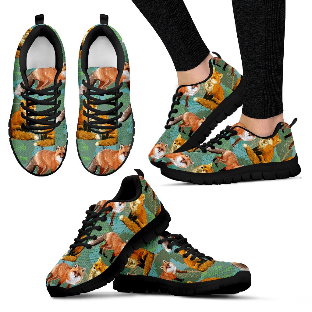 Fox Autumn Leaves Themed Women Sneakers Shoes