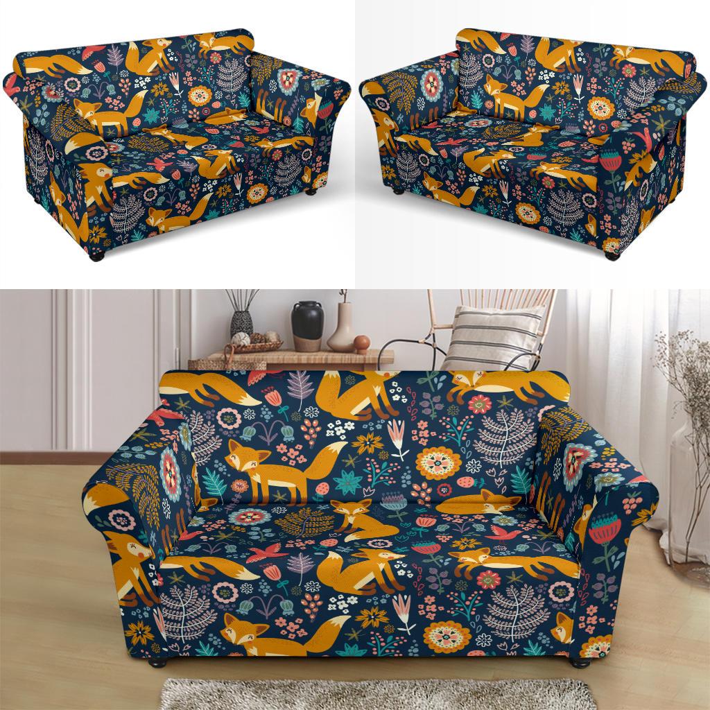Fox Cute Jungle Print Pattern Loveseat Slipcover-JTAMIGO.COM
