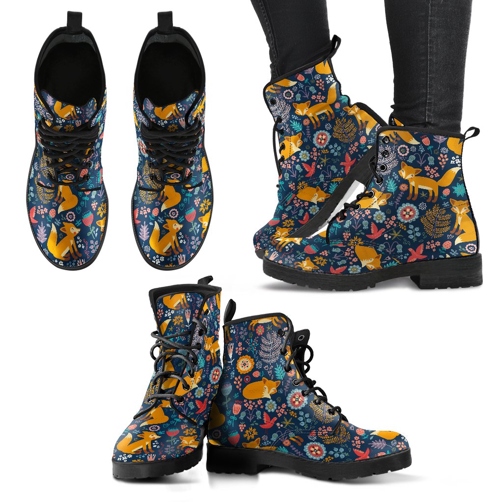 Fox Cute Jungle Print Pattern Women Leather Boots-JTAMIGO.COM