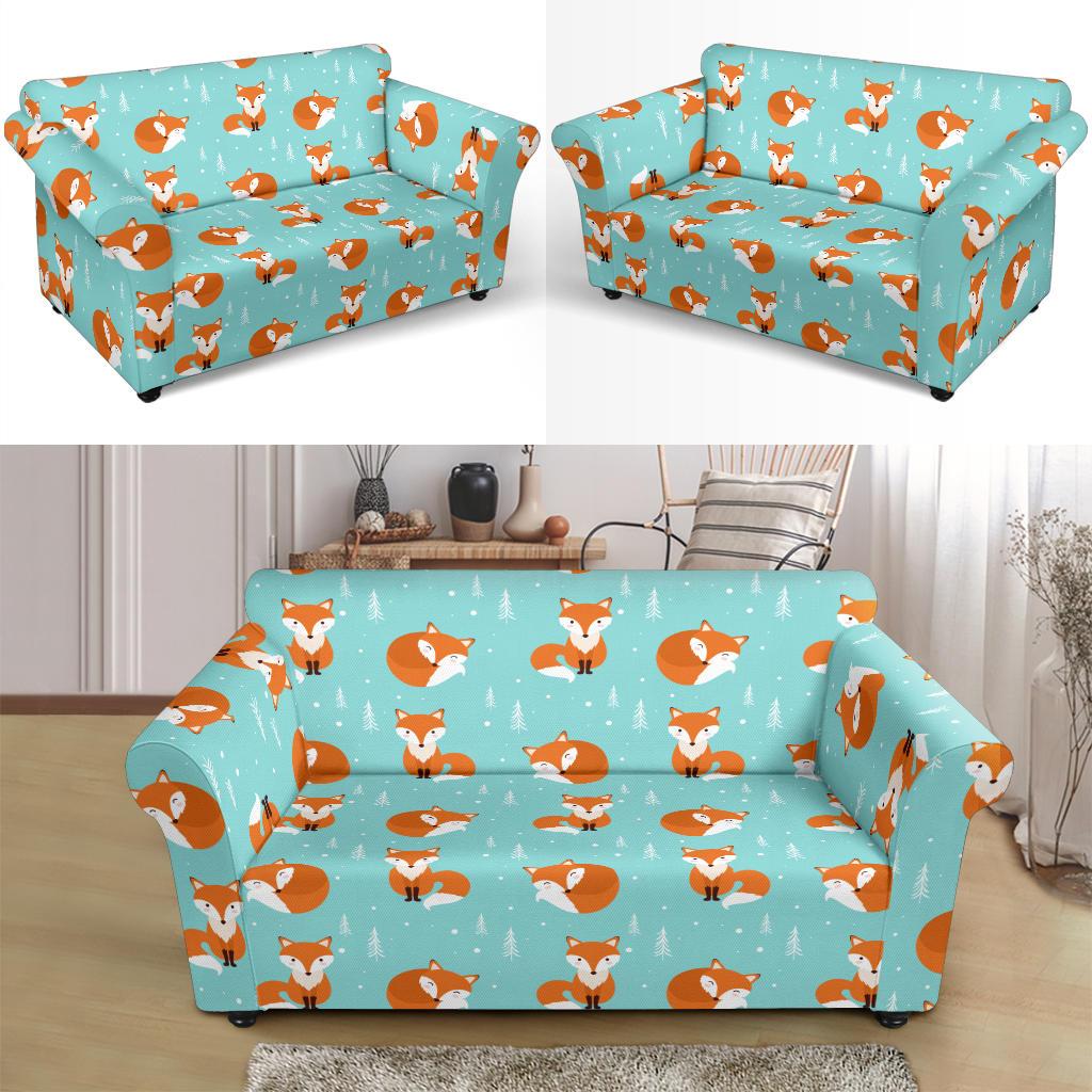 Fox Design Snow Print Pattern Loveseat Slipcover-JTAMIGO.COM