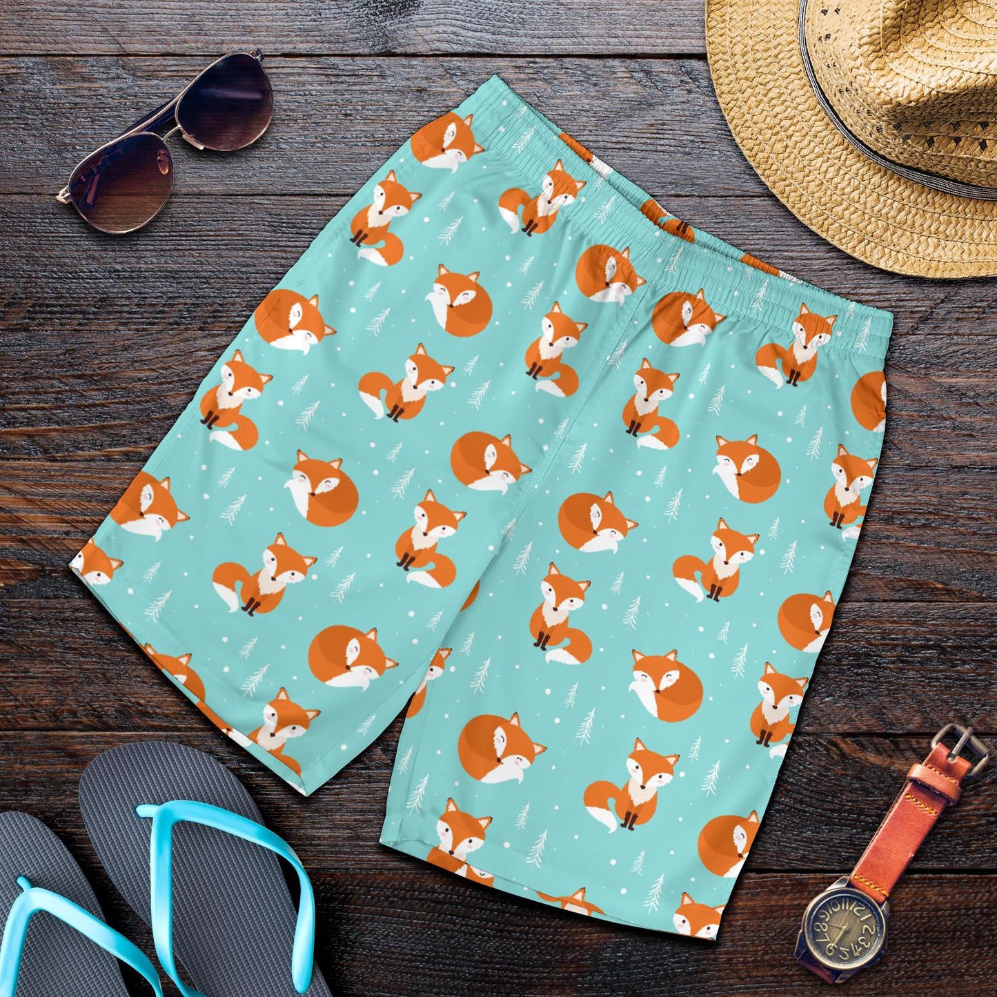 Fox Design Snow Print Pattern Mens Shorts-JTAMIGO.COM