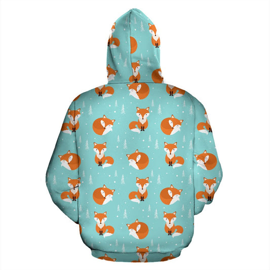 Fox Design Snow Print Pattern Pullover Hoodie