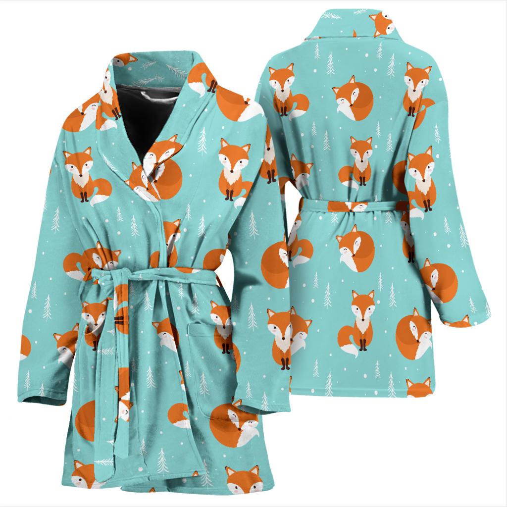 Fox Design Snow Print Pattern Women Bath Robe-JTAMIGO.COM