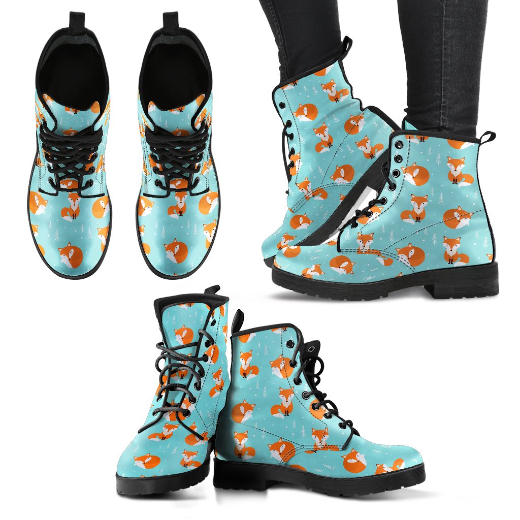 Fox Design Snow Print Pattern Women Leather Boots-JTAMIGO.COM