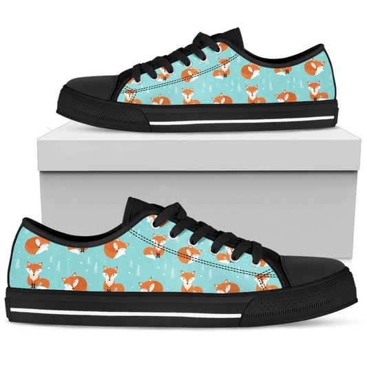 Fox Design Snow Print Pattern Women Low Top Shoes