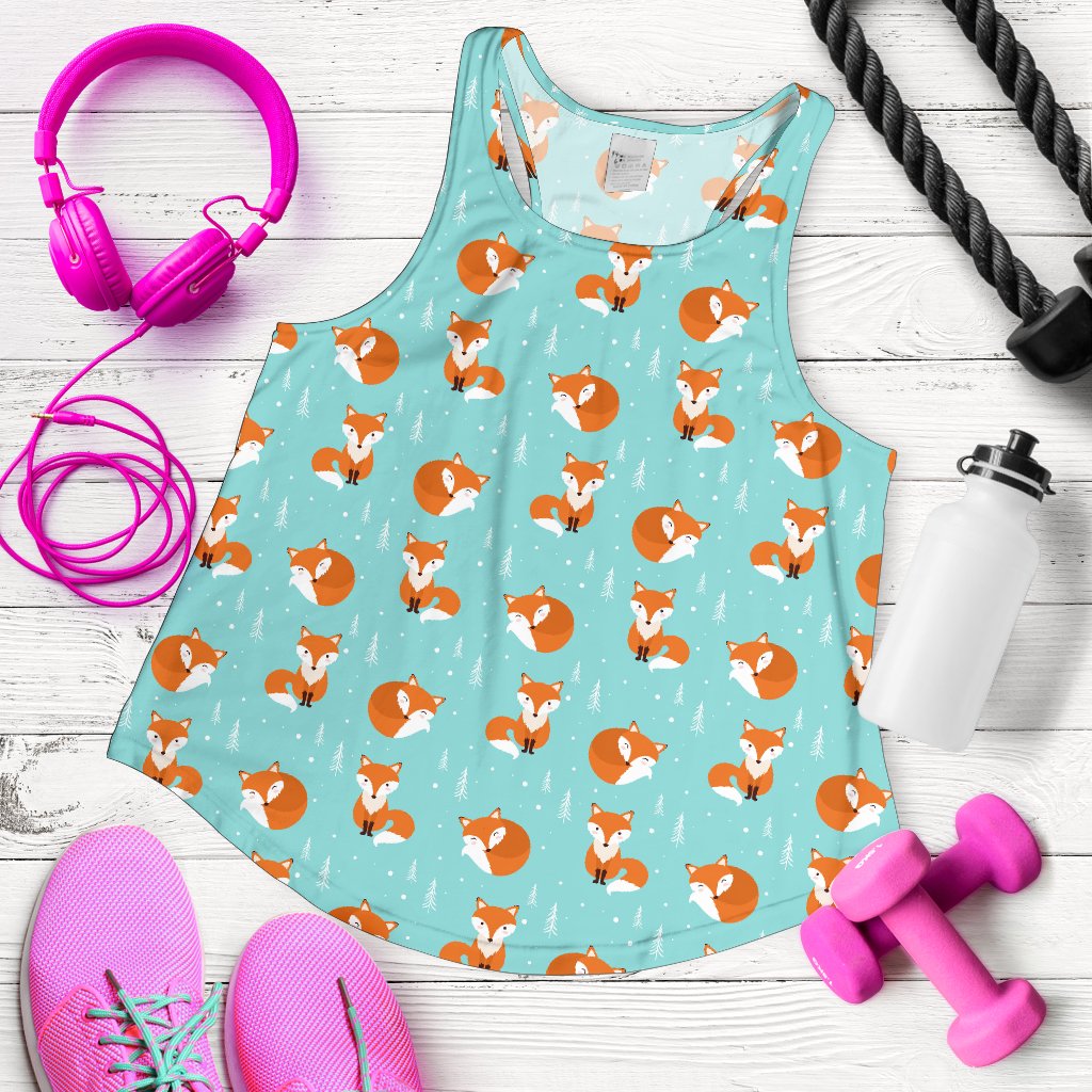 Fox Design Snow Print Pattern Women Racerback Tank Top