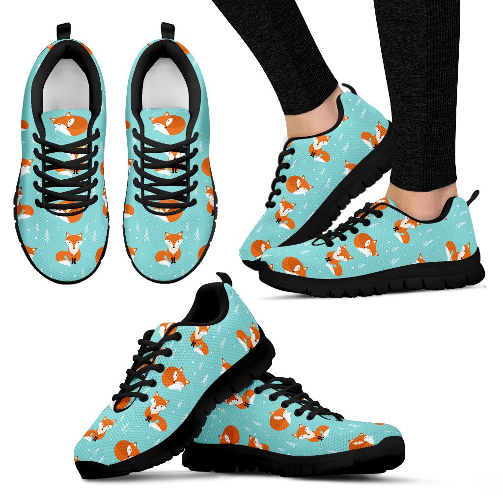 Fox Design Snow Print Pattern Women Sneakers Shoes