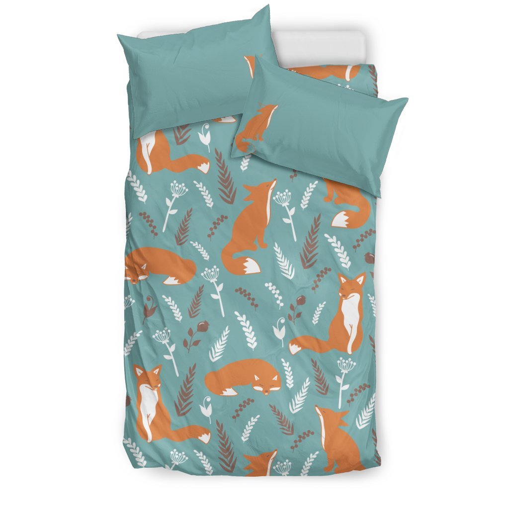 Fox Forest Print Pattern Duvet Cover Bedding Set