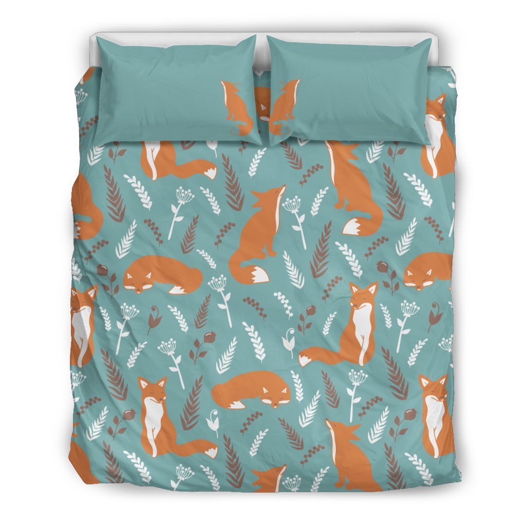 Fox Forest Print Pattern Duvet Cover Bedding Set