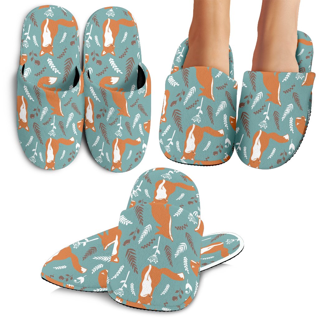Fox Forest Print Pattern House Slippers