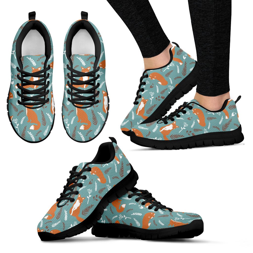 Fox Forest Print Pattern Women Sneakers Shoes