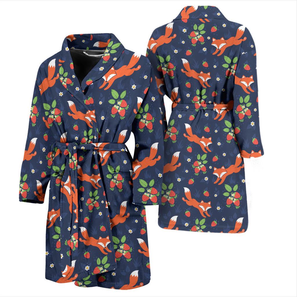 Fox Strawberry Print Pattern Men Bath Robe-JTAMIGO.COM