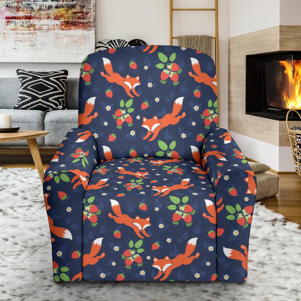 Fox Strawberry Print Pattern Single Sofa Slipcover -JTAMIGO.COM