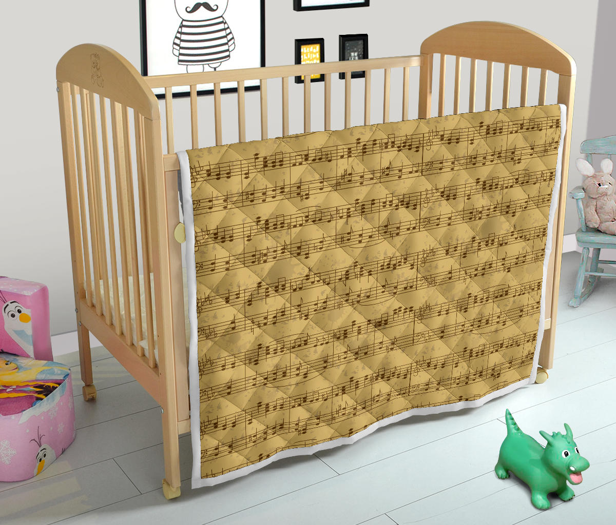 Music Note Vintage Themed Print Quilt Bedspread