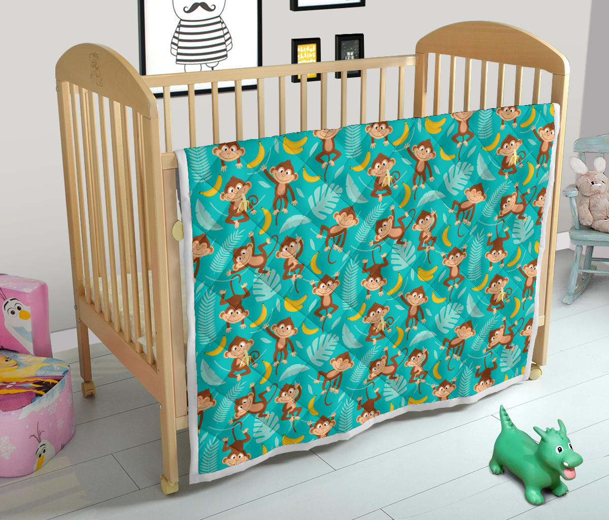 Monkey Happy Design Themed Print Quilt Bedspread
