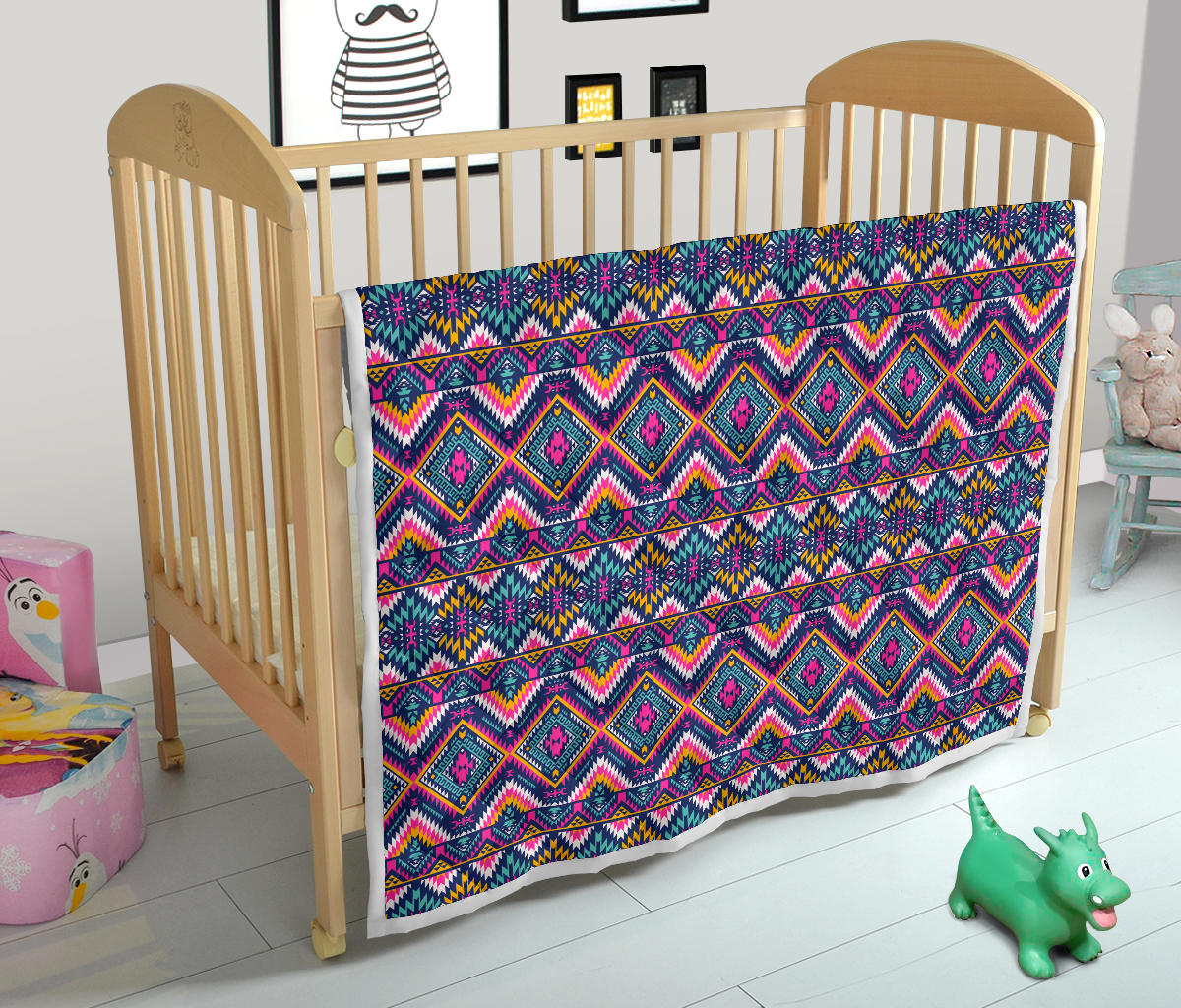 Indian Navajo Pink Themed Design Print Quilt Bedspread