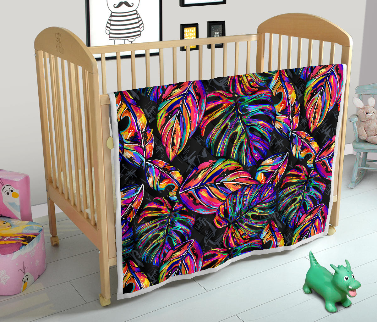 Neon Color Tropical Palm Leaves Quilt Bedspread