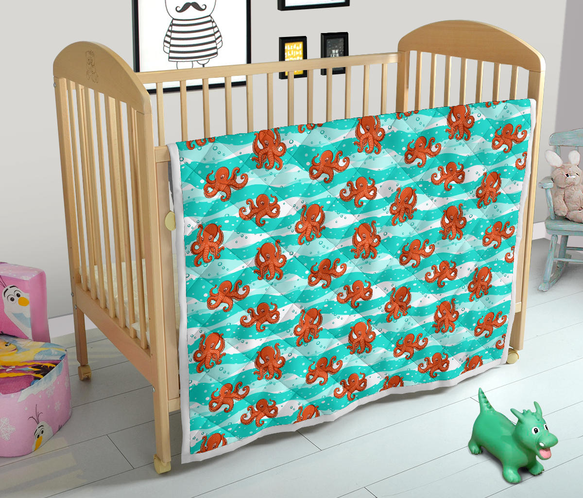 Octopus Cute Design Print Themed Quilt Bedspread