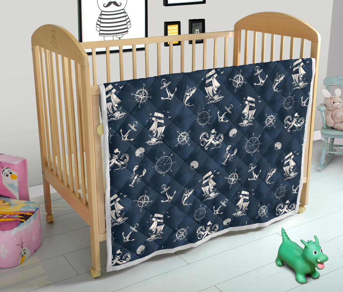 Nautical Sea Themed Print Quilt Bedspread