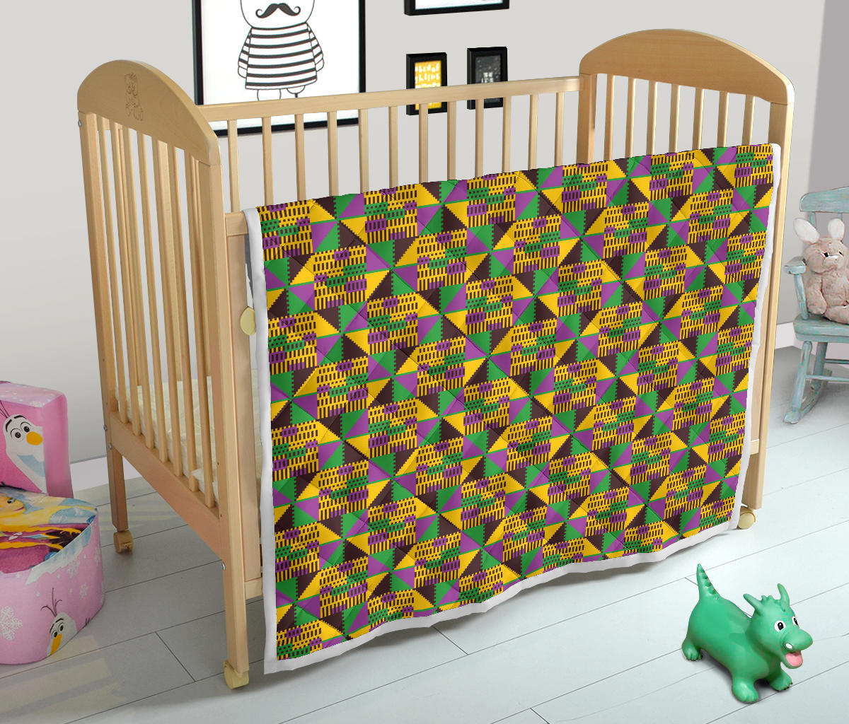 Kente Triangle Design African Print Quilt Bedspread