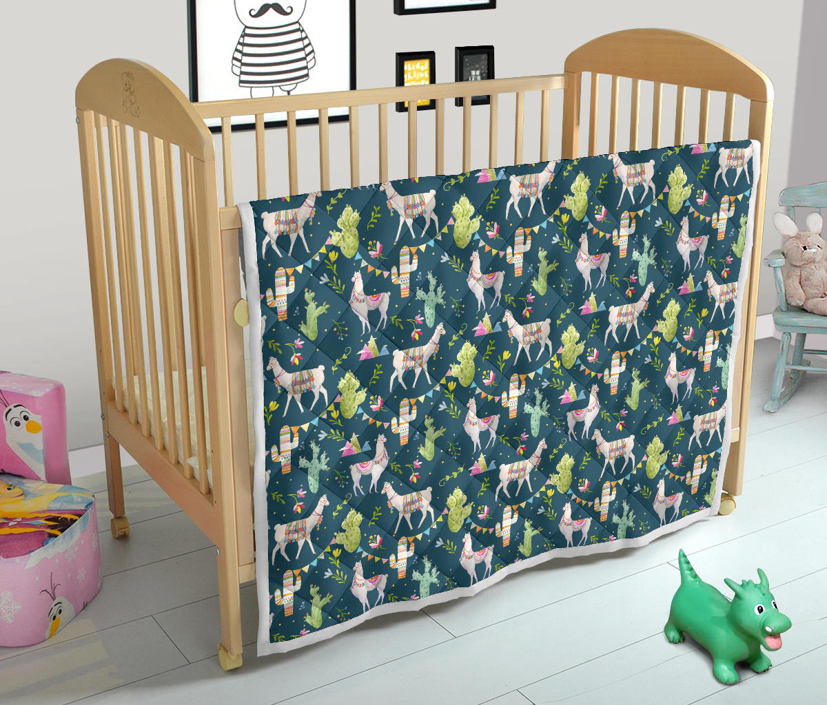Llama with Cactus Design Print Quilt Bedspread