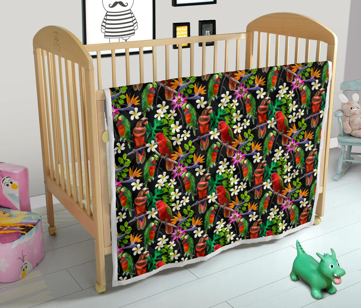 Parrot Design Print Quilt Bedspread