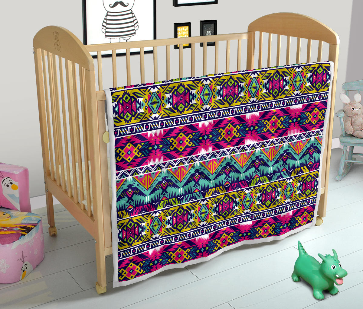 Indian Navajo Color Themed Design Print Quilt Bedspread
