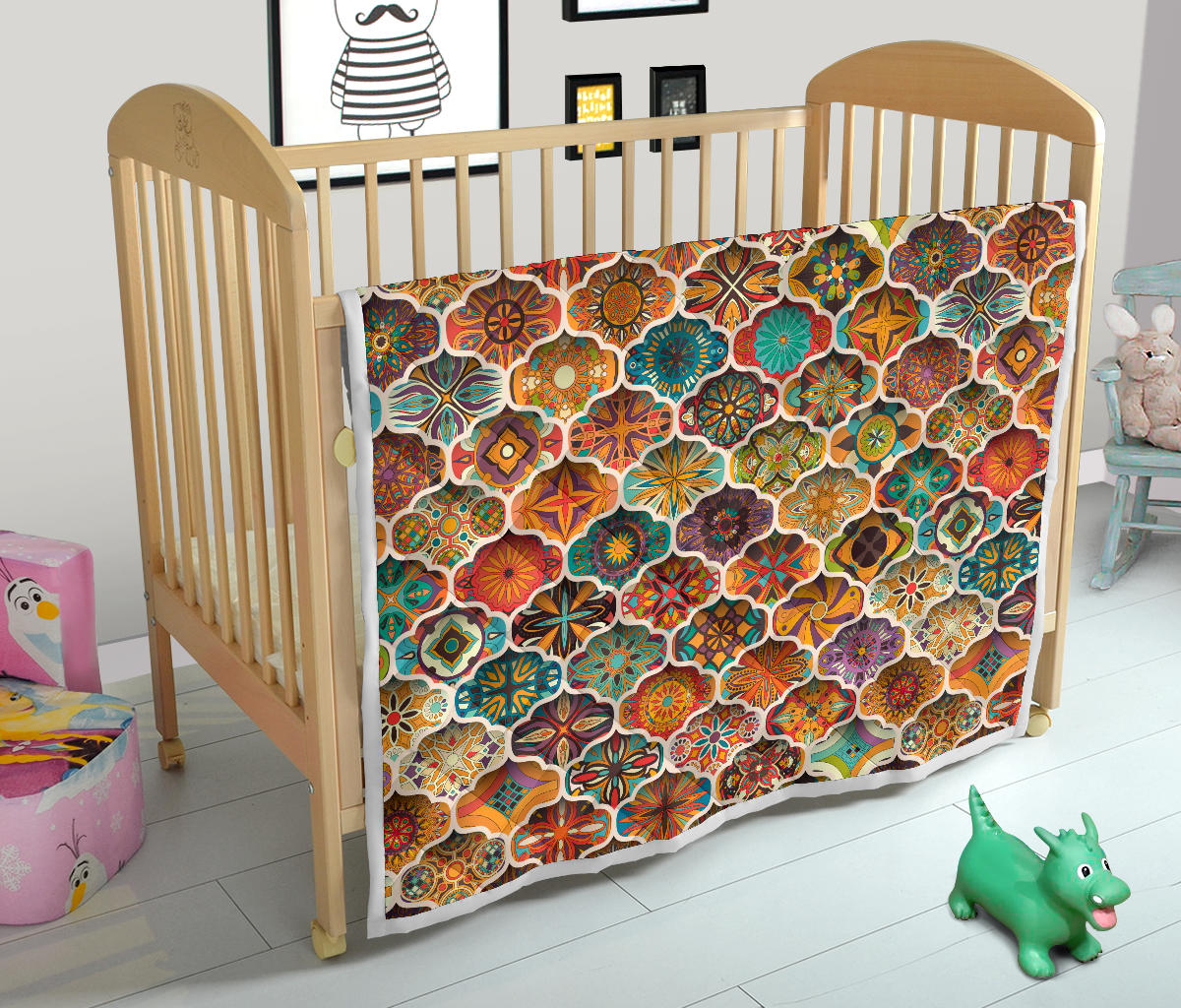 Mandala Mosaic Themed Design Print Quilt Bedspread
