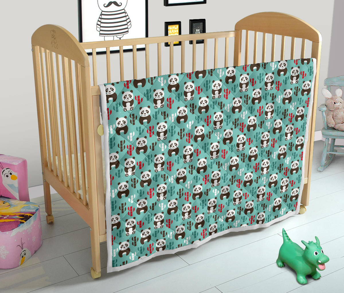 Panda Bear Cute Themed Print Quilt Bedspread