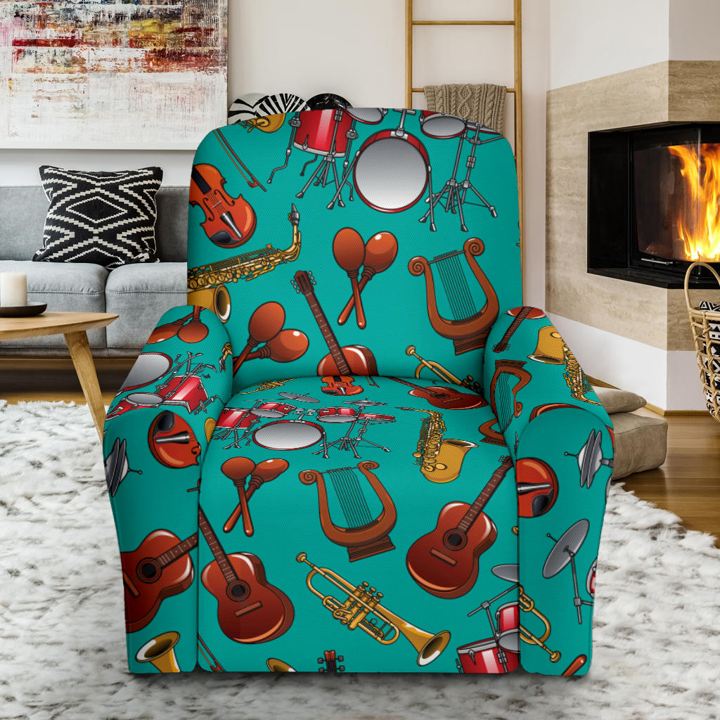Drum Set Pattern Print Design 01 Recliner Slipcover with Pocket
