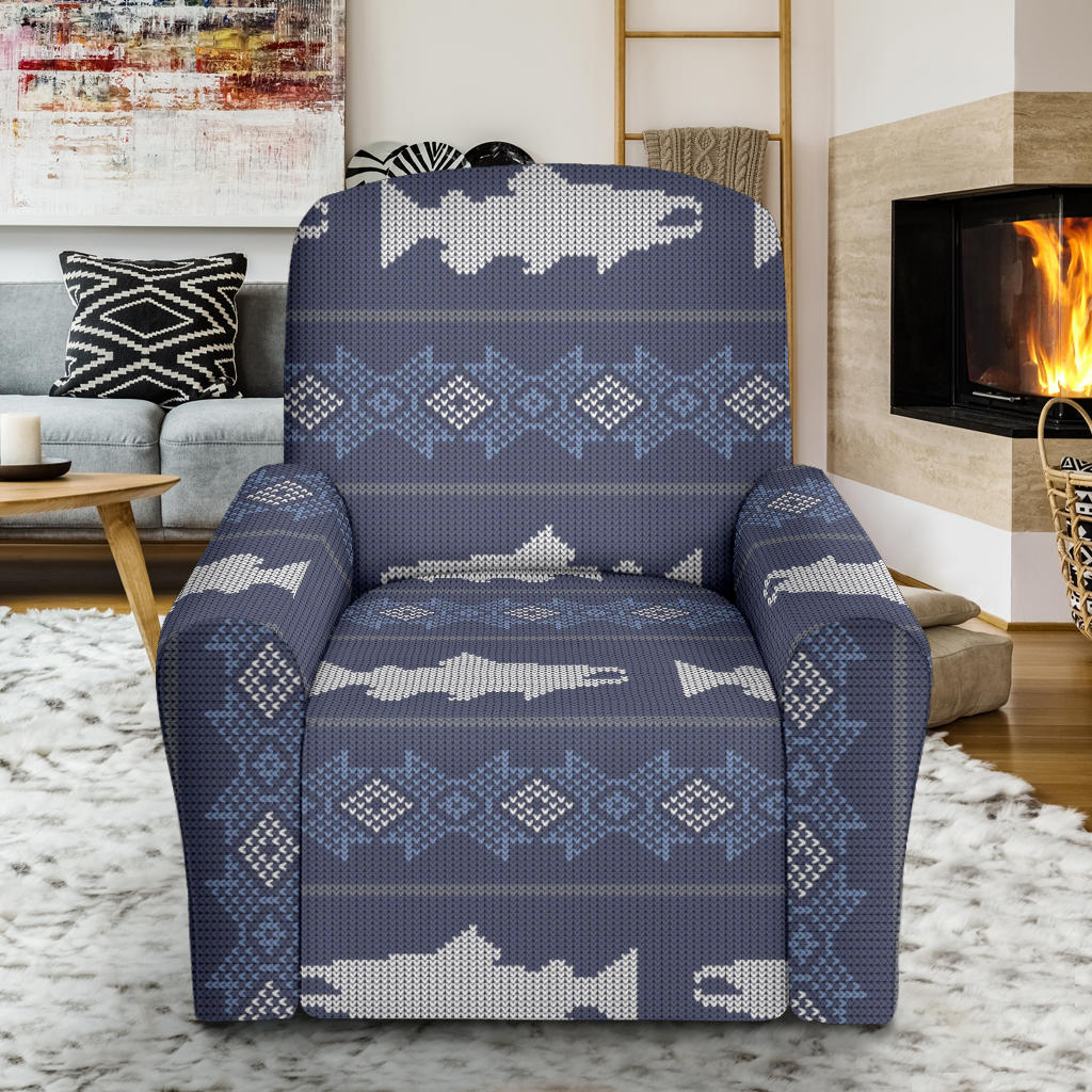 Salmon Fish Knit Style Print Design LKS304 Recliner Slipcover with Pocket