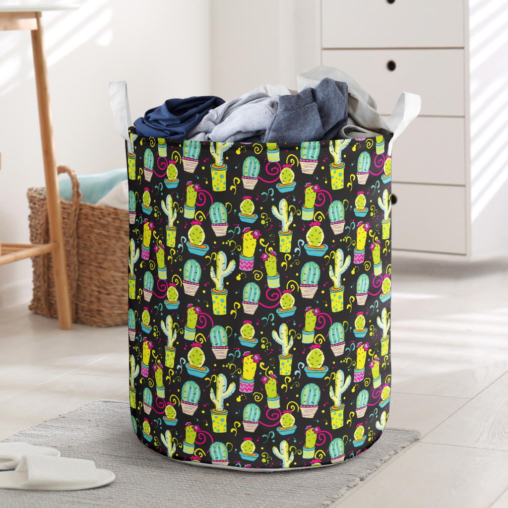 Cactus Neon Style Print Pattern Laundry Basket