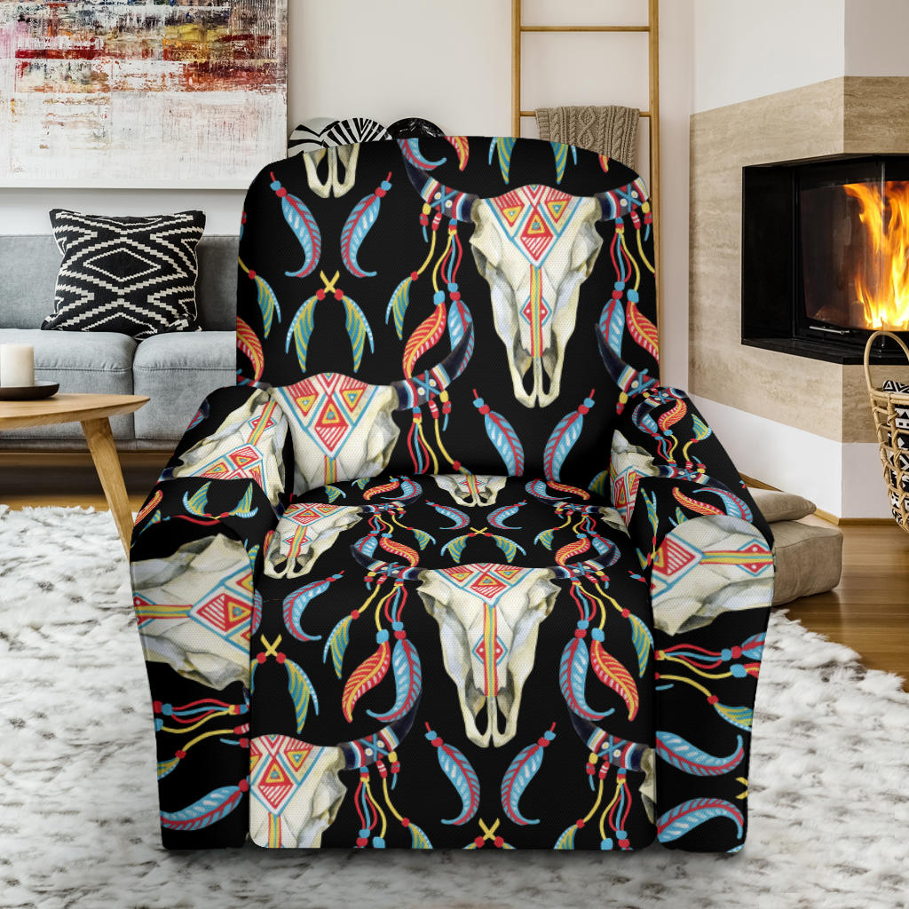 Buffalo Head Boho Style Pattern Print Design 01 Recliner Slipcover with Pocket