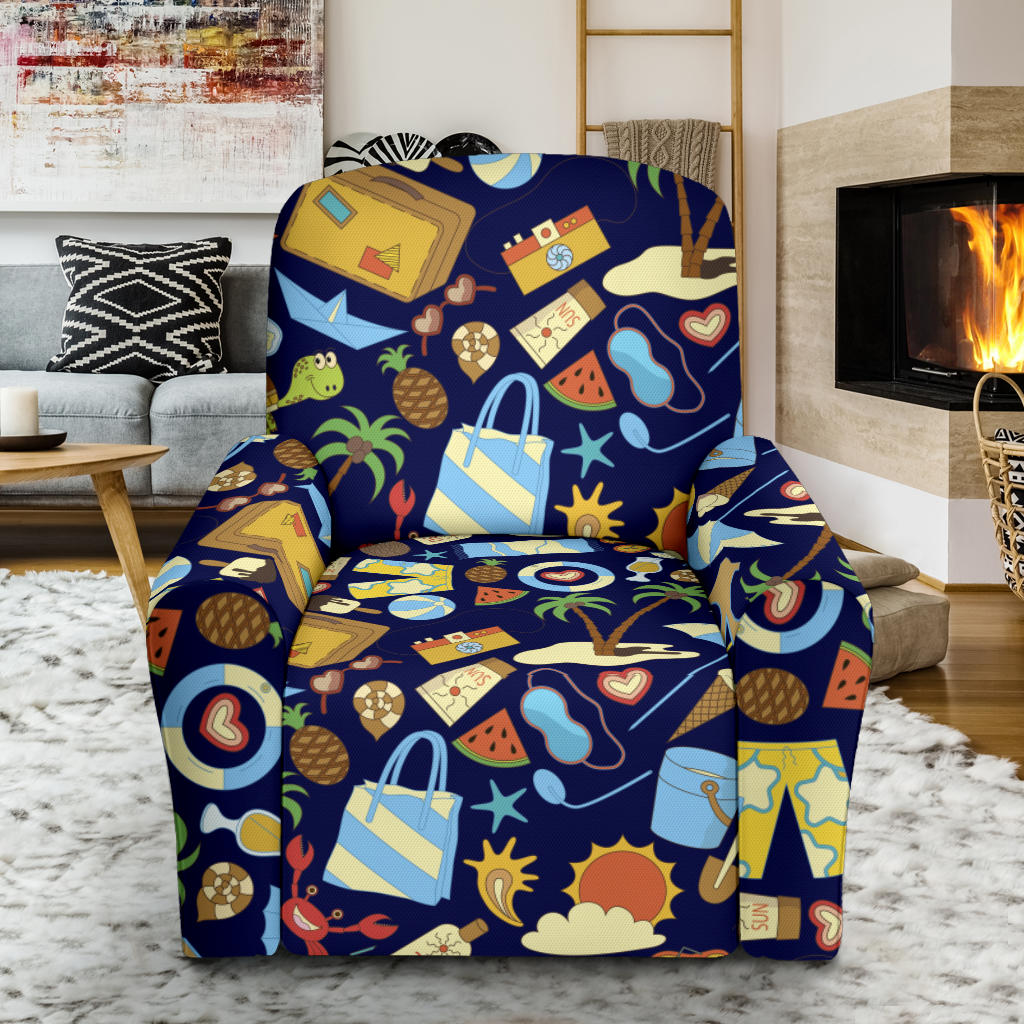 Beach Themed Pattern Print Design 04 Recliner Slipcover with Pocket