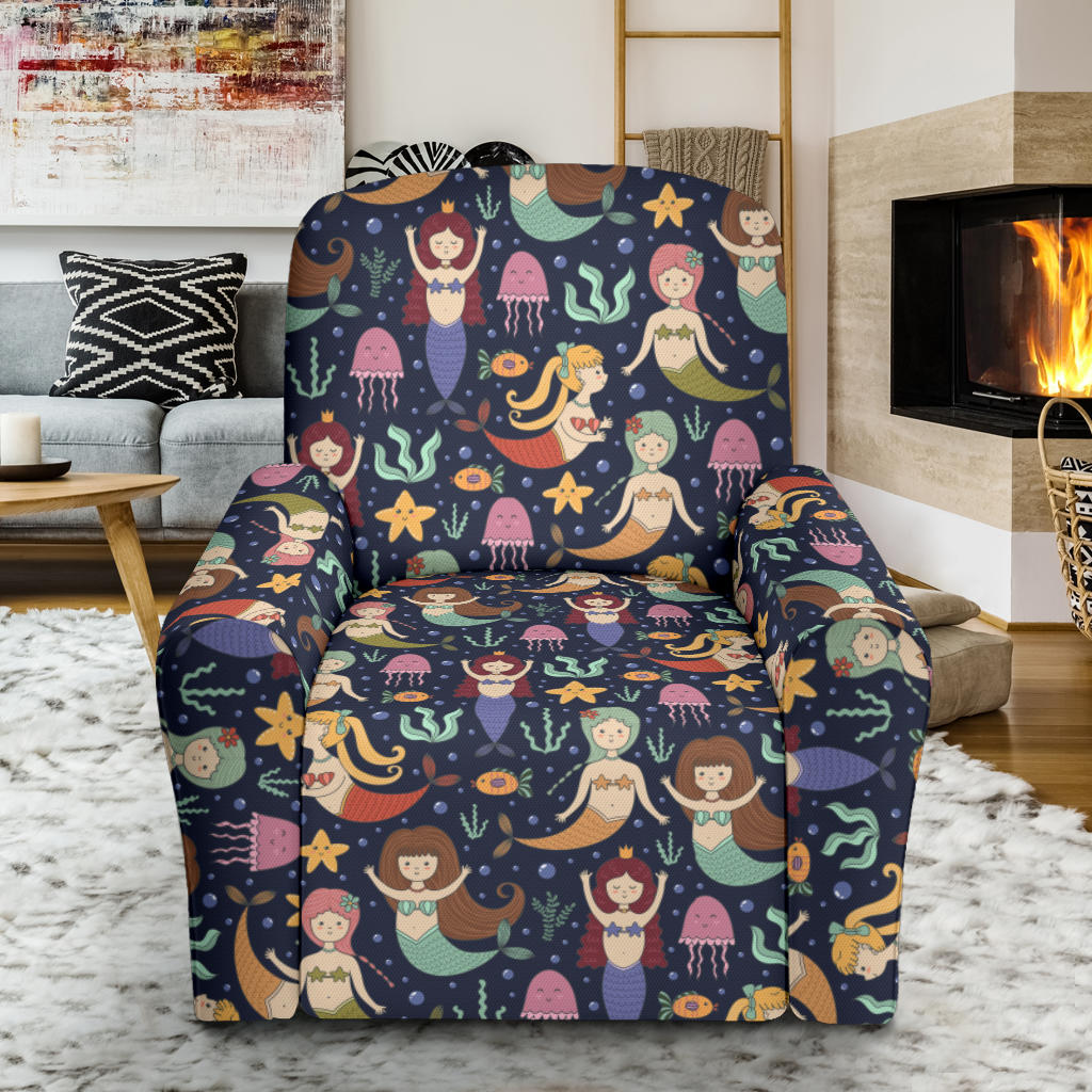 Mermaid Cartoon Pattern Print Design 03 Recliner Slipcover with Pocket